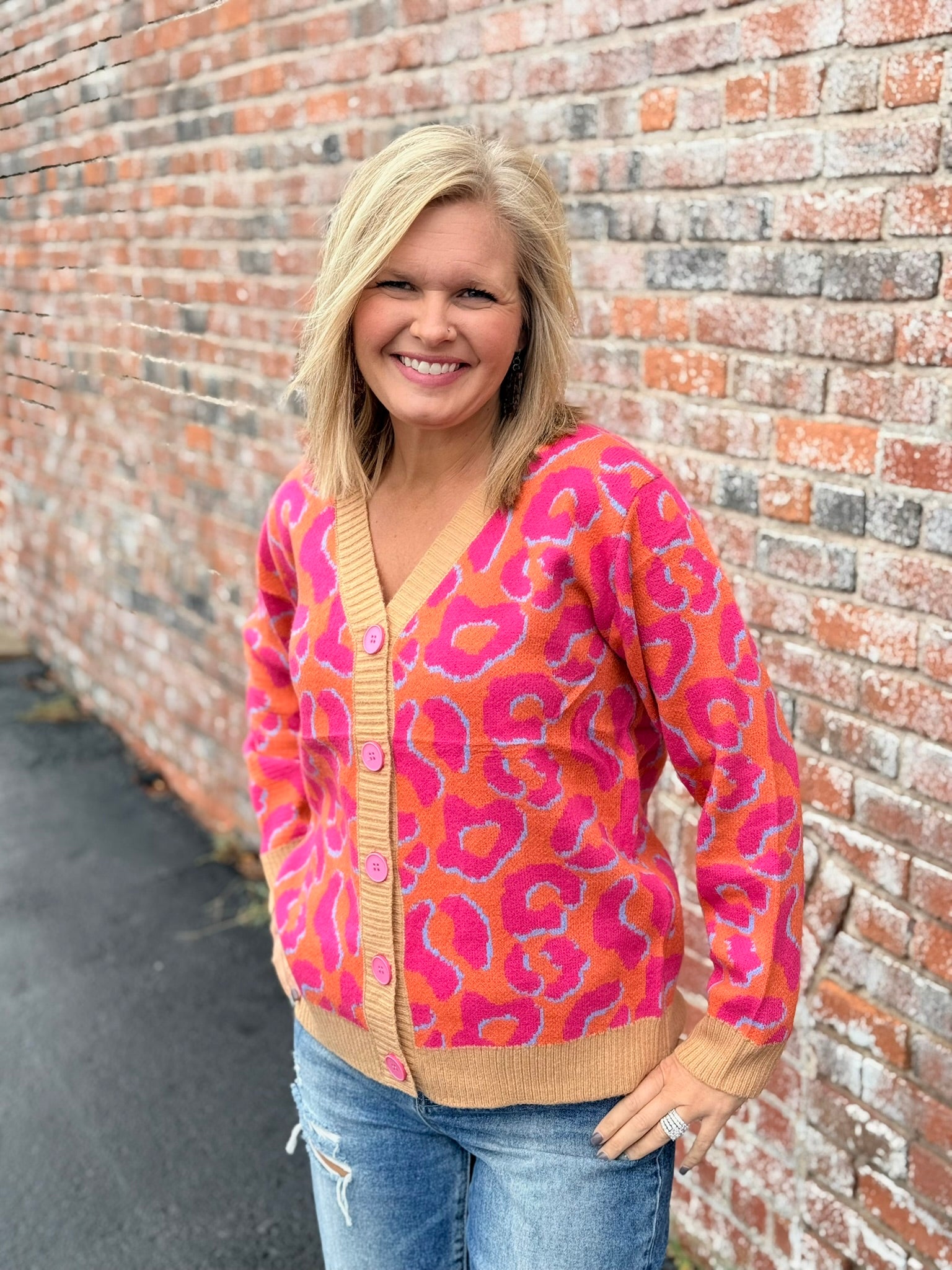 Orange leopard cardigan best sale