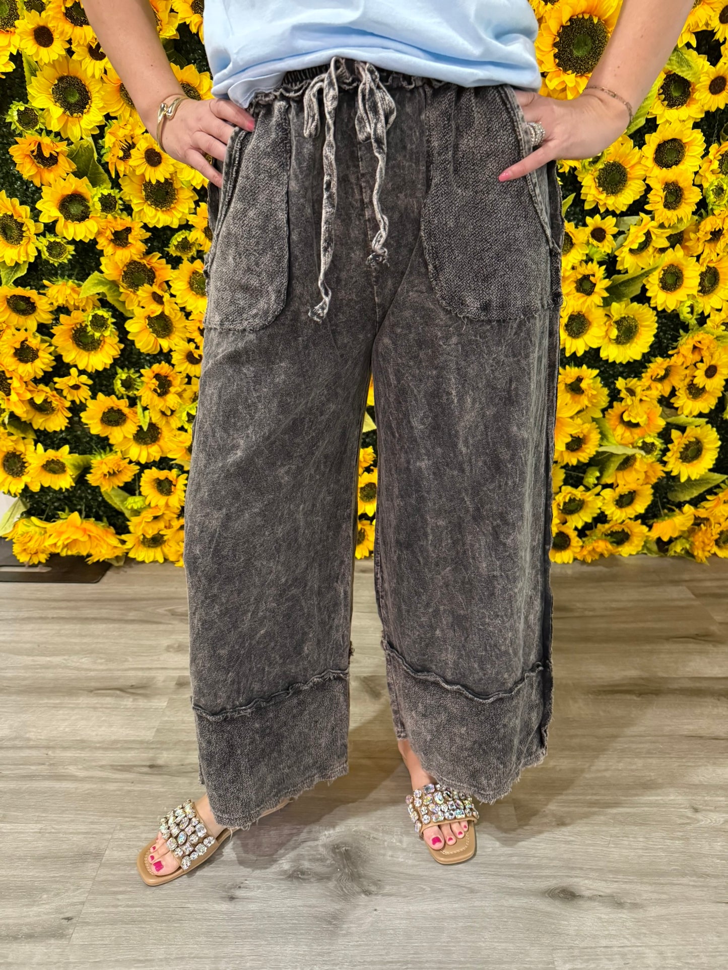 Mineral Wash Wide Leg Pants