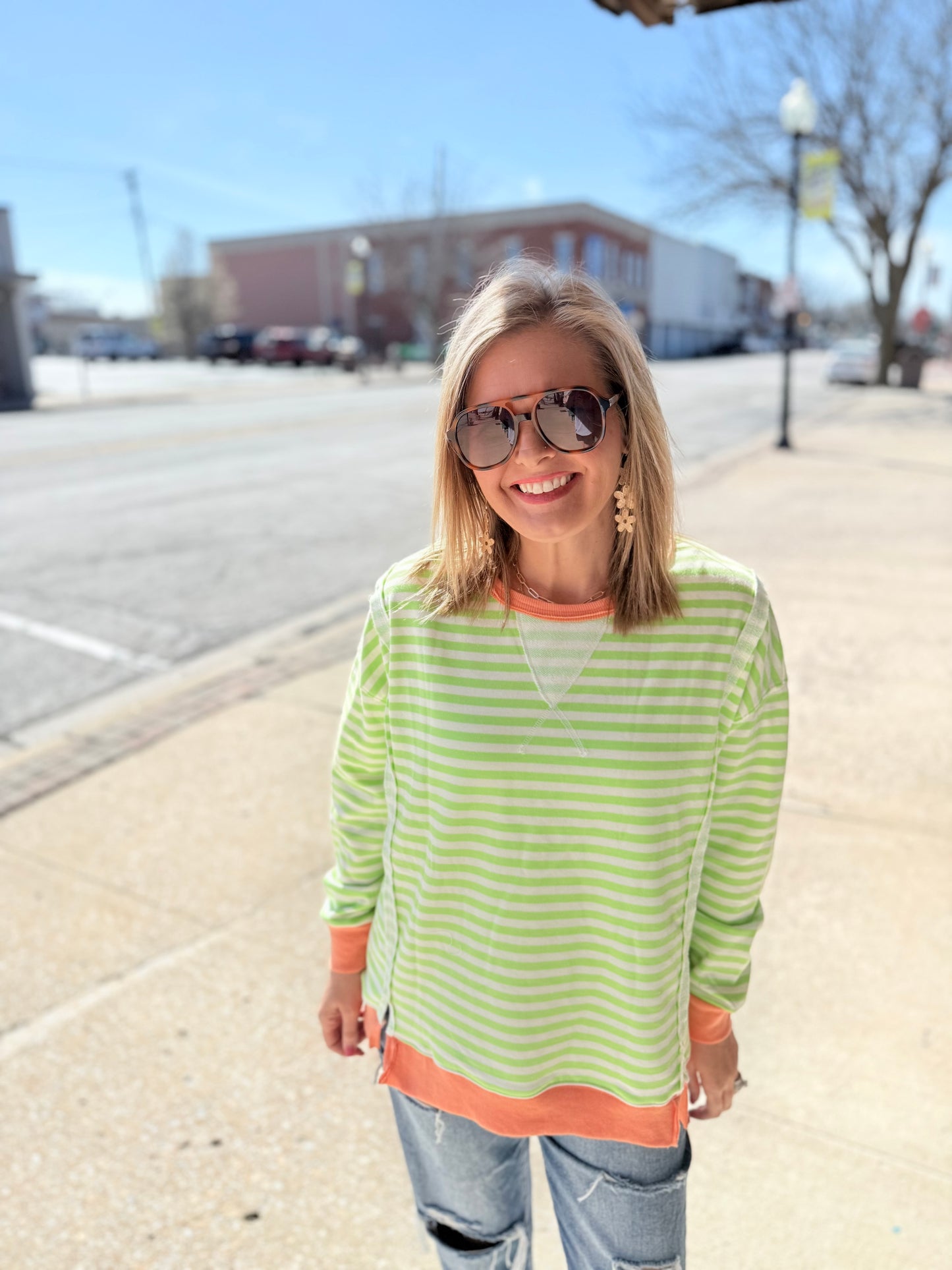 Lime/Orange Striped Sweatshirt