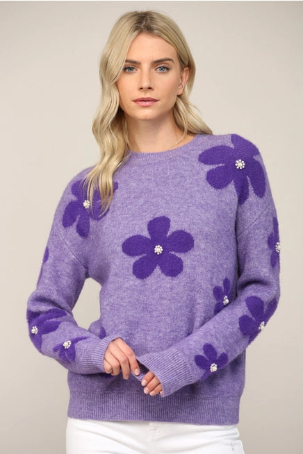 Purple Floral Sweater