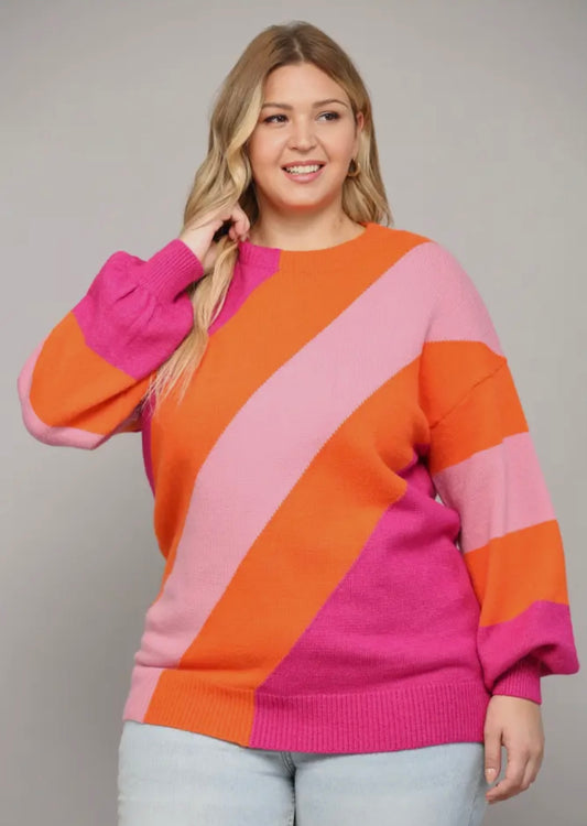 Colorblock Balloon Sleeve Sweater