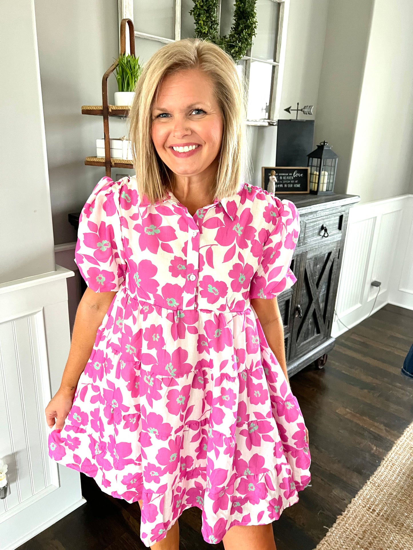 Pink Floral Shirt Dress