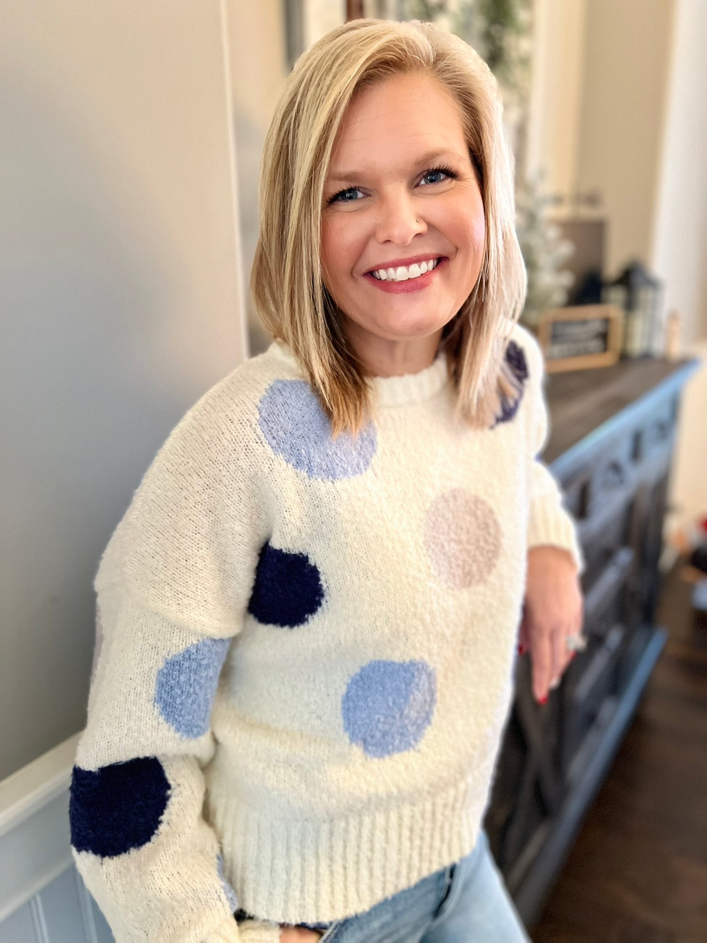 Polka Dot Crewneck Pullover Sweater