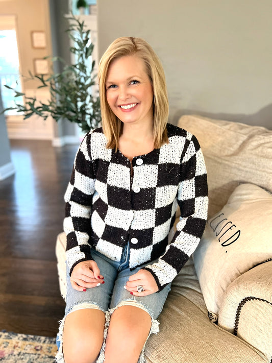 Checkered Crop Cardigan