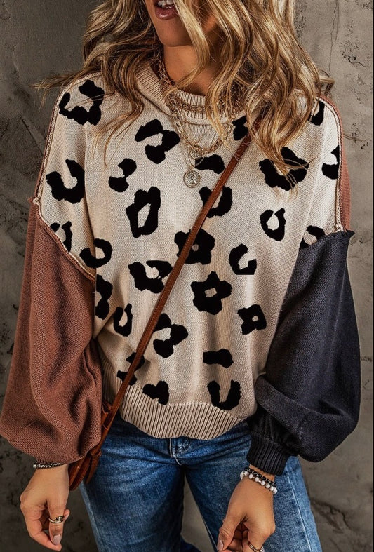 Color Contrast Leopard Sweater